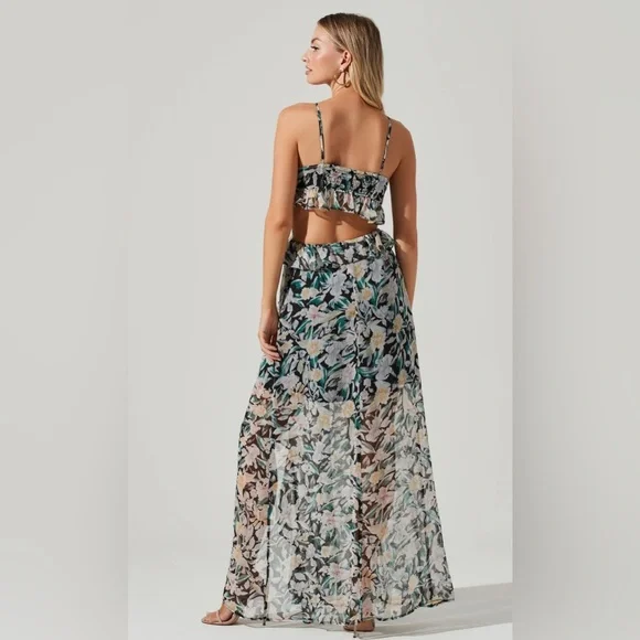 Astr The label $116 PALACE FLORAL CUTOUT RUFFLE MAXI DRESS Size M - Picture 4 of 5